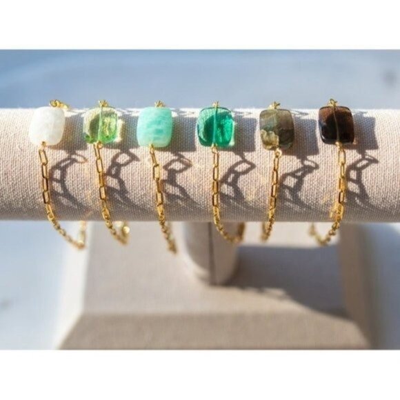 Beautiful Labradorite Gemstone Faceted Bracelet Gold Paperclip Chain Bracelet - Picture 5 of 6